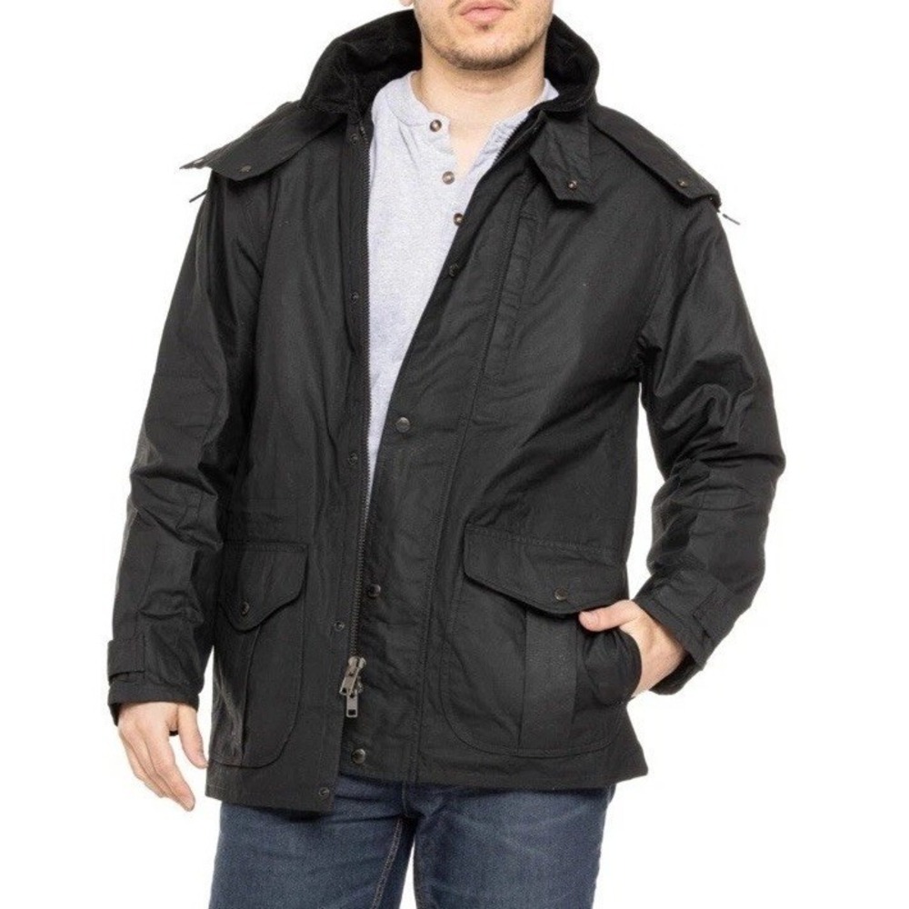 Filson Waxed Cover Cloth Mile Marker Coat Black Wth Prima Loft Liner Medium